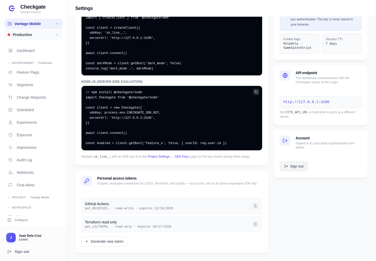 Personal access tokens and Juan Dela Cruz's account settings